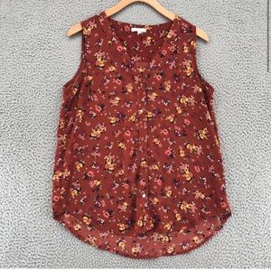 Maurices Blouse Womens Clay Rust Floral Sleeveless Button Up Casual Boho Size 2X